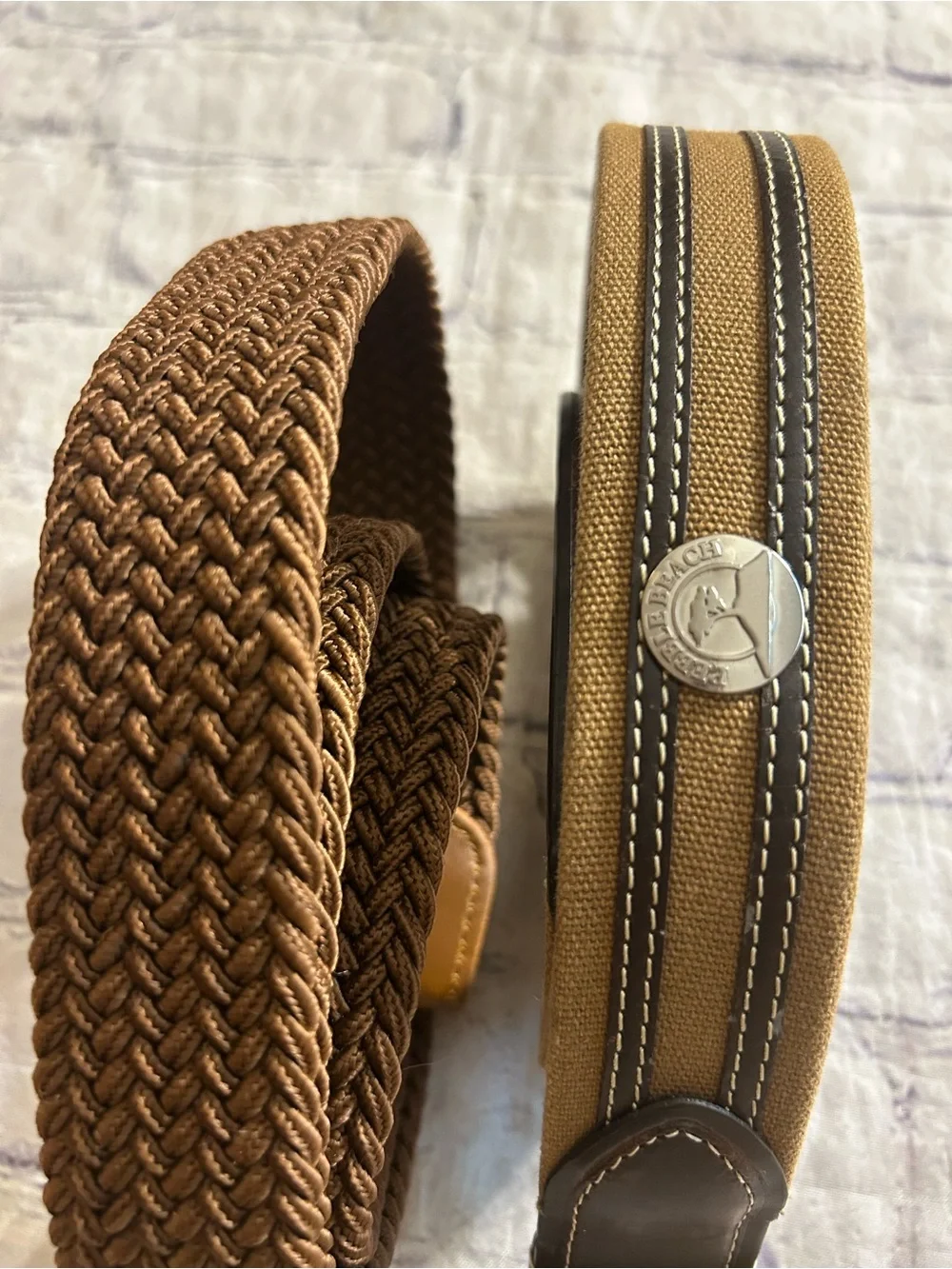 PEBBLE BEACH GENUINE LEATHER CANVAS SIZE 38 CARMEL BROWN STRETCH BELTS